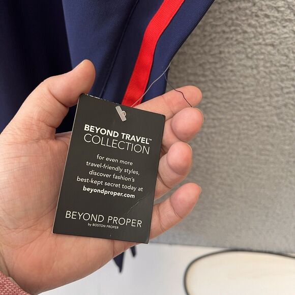 Boston Proper Womens Poncho Batwing Sleeves Tunic Blouse Navy Blue red M Medium - Picture 5 of 11